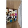 Image 2 : Box of Assorted Spools of sewing Thread, Some on Wooden Spools, Some Plastic