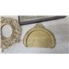 Image 3 : Assorted Brass and Metal Decor: Ornate Frames, Wall Plaque, Half-Round Tray