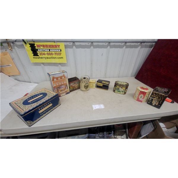 Vintage Peeney's Confectionery Tin, Bassett's Supply Tin, Amaco Crayons and Chalk Tins
