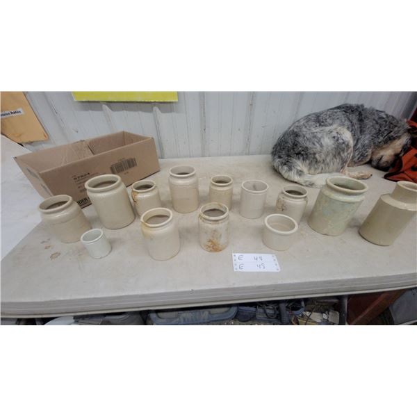 Lot of 13 Stoneware Crocks and Jars, Various Sizes and Styles