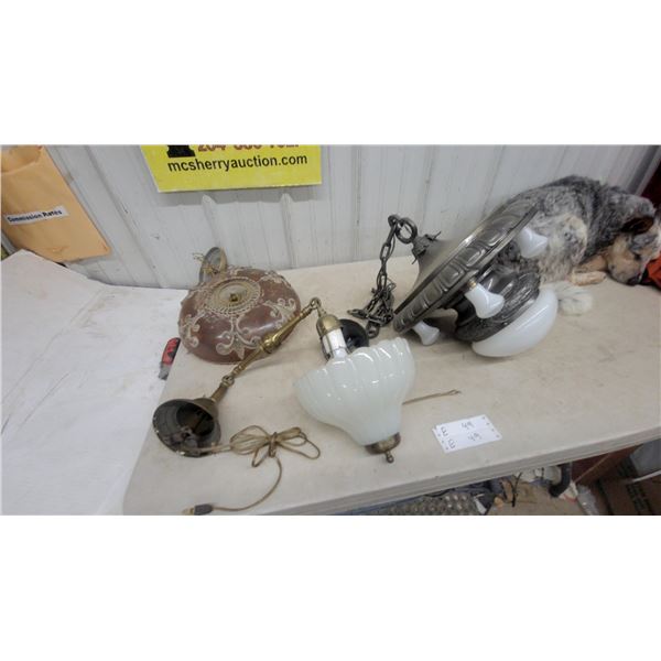 Vintage Ceiling Light Fixtures: 2 Hanging Chandeliers and 1 Flush Mount Fixture