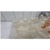 Image 4 : Assorted Glassware: Clear Leaf Dishes, Amber Vases, and Compotes