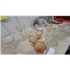 Image 5 : Assorted Glassware: Clear Leaf Dishes, Amber Vases, and Compotes