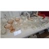 Image 6 : Assorted Glassware: Clear Leaf Dishes, Amber Vases, and Compotes