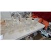 Image 7 : Assorted Glassware: Clear Leaf Dishes, Amber Vases, and Compotes