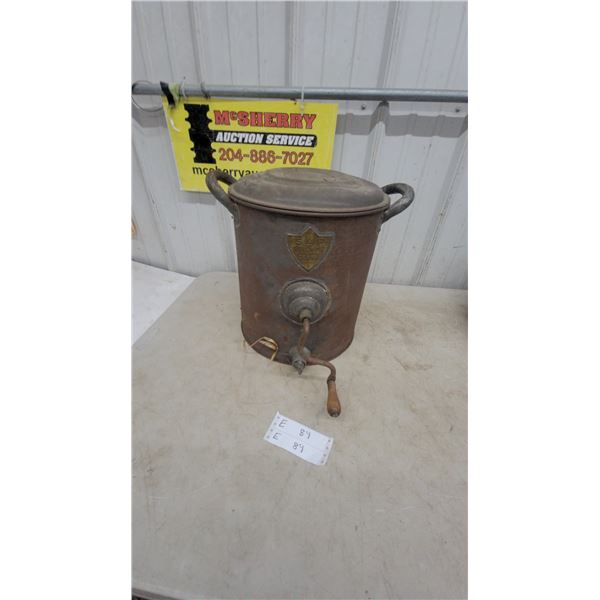 SMP Triumph Metal Churn and Lid, Hand Crank, Handles