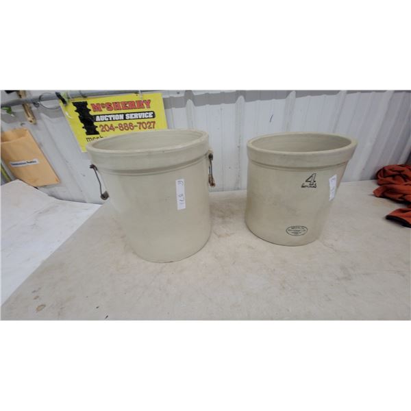 Two Imperial Stoneware Crocks and One Medalta Potteries