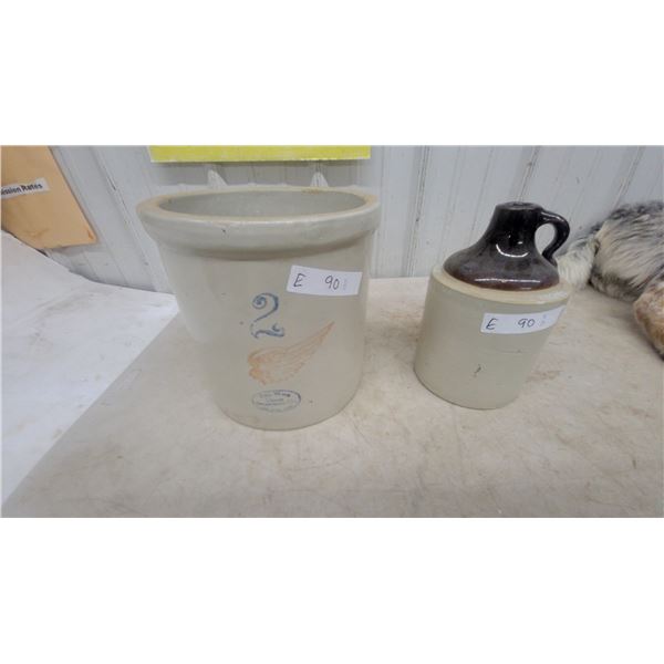 Red Wing Stoneware Co. 2 Gal. Crock and Brown Top Jug