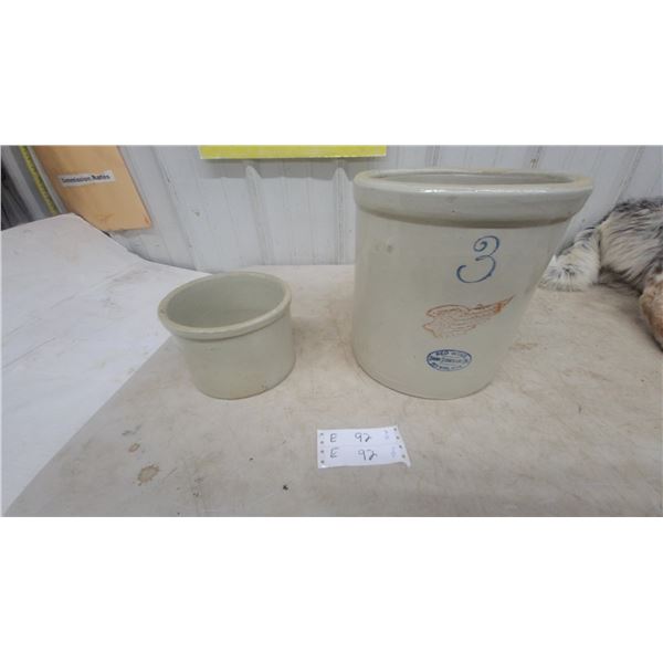 Red Wing Union Stoneware Co. 3 Gallon Crock and Small Crock