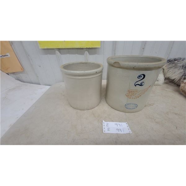Two Stoneware Crocks: One 2 Gallon Red Wing and One Smaller Crock