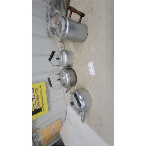 Lot of 4 Aluminum Kettles and Coffee Pot