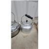 Image 4 : Lot of 4 Aluminum Kettles and Coffee Pot