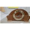 Image 2 : Vintage Wood Mantle Clock with Brass Bezel and Face, and Pendulum Movement