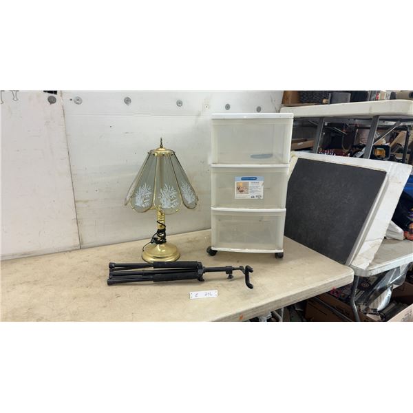Brass Table Lamp, Gracious Living 3-Tier Storable Drawer Cart, Instrument Stand