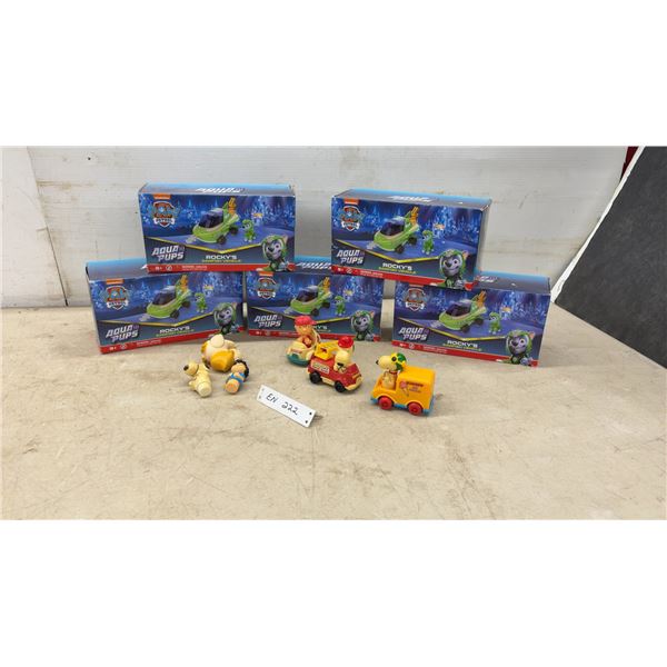 Five New Paw Patrol Aqua Pups Rocky's Sawfish Vehicles by Spin Master and Vintage Peanuts Snoopy