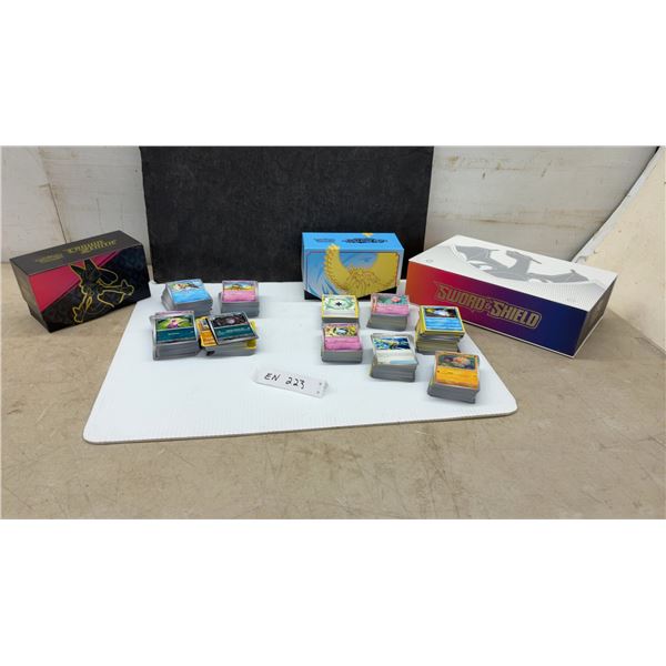 Pokémon Trading Card Game Crown Zenith, Paradox Rift, and Sword and Shield Boxes with Cards