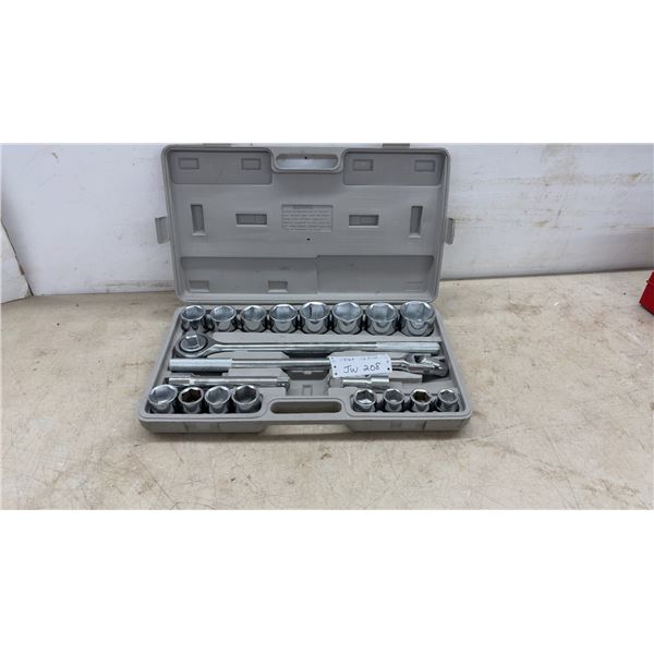 3/4” Drive SAE Socket Wrench Set with Ratchet, Extension Bars, Breaker Bar, and Case, 20 Pieces