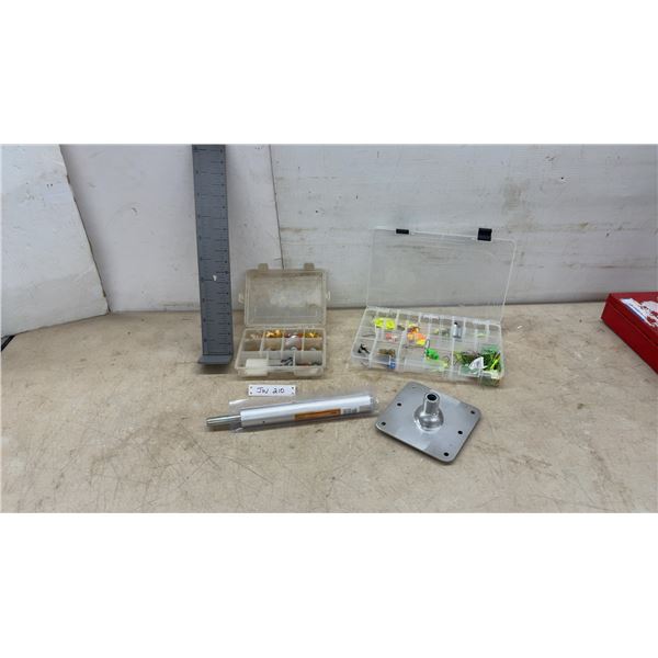 Fishing Tackle, Lures, Weights, and Measuring Ruler and Pin Post