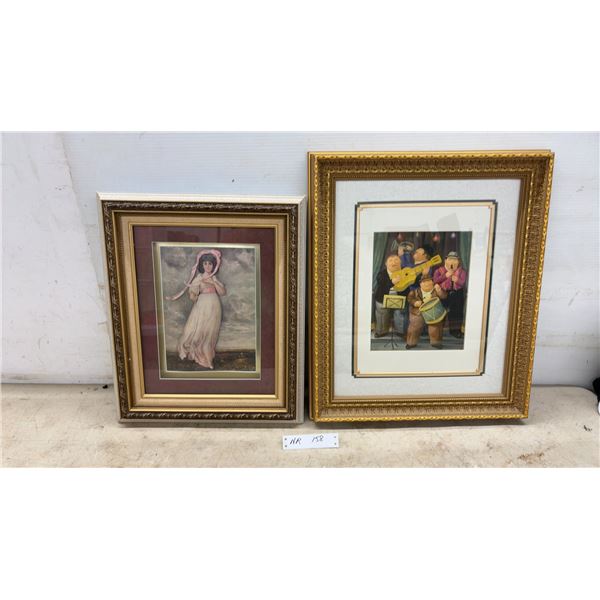 Two Framed Artworks: "Pinkie" 3D Portrait and Stylized Jazz Musicians Scene, Largest 21 × 18”