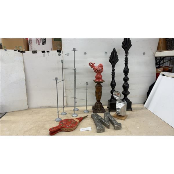 Room Decor, Decorative Candlesticks, Wooden Bellows, Metal Letter "M,"
