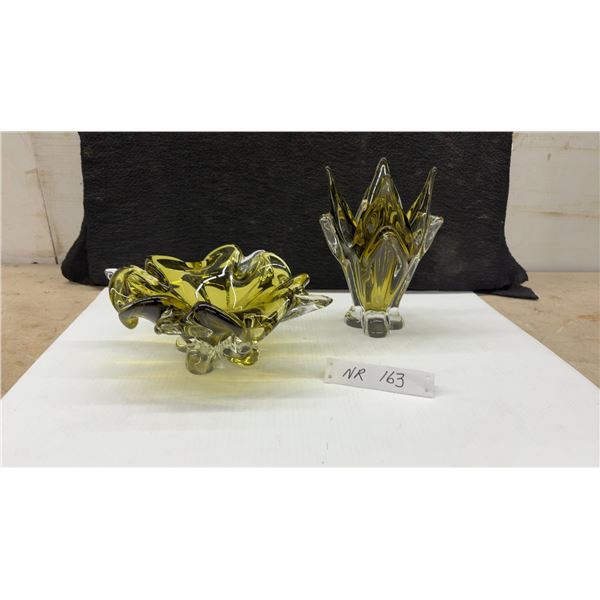 Two Chalet Art Glass Pieces, Stamped on Bottom