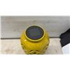 Image 3 : Three Decorative Solar Lanterns Including Metal and Wood Tabletop, Yellow Ceramic, and Glass Jar