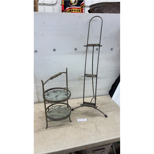 Two-Tier Glass Serving Stand, 21 × 15 × 12” and Tall Three-Tier Metal Display Easel, 43” Tall