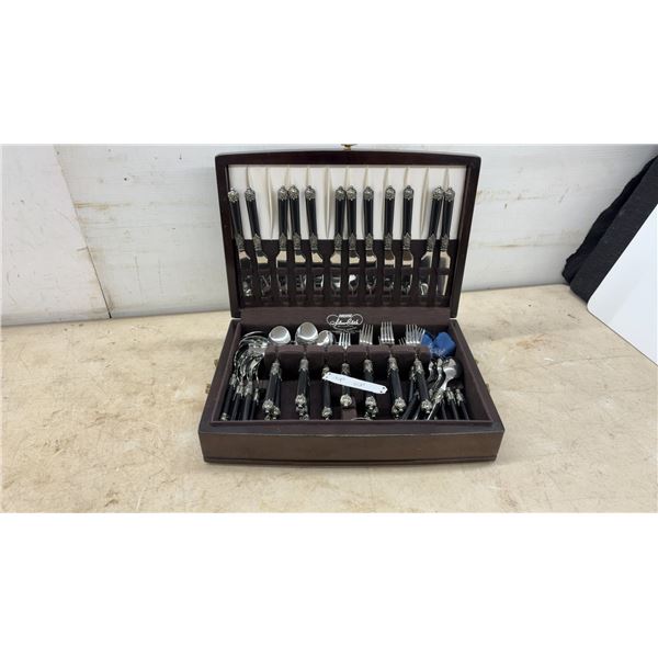Vintage Town and Country by Regent-Sheffield Black Handle Flatware Set in Pacific Silver Cloth