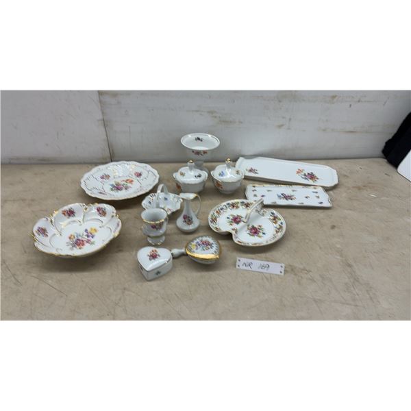 East Germany China (Deutsche Blumen) Floral Serving Set With Gold Trim, Trays, Bowls, Dishes