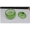 Image 5 : Green Depression Glass (May contain Uranium) Tumblers, Lidded Candy Jar and Cookie Jar