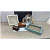 Image 1 : Two Shadow Box Display Frames, Decorative Vanity Mirror, Carved Wooden Box