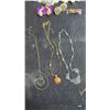 Image 2 : Assortment of Vintage Costume Jewelry Including Necklaces, Clip On Earrings, Charm Bracelet, and