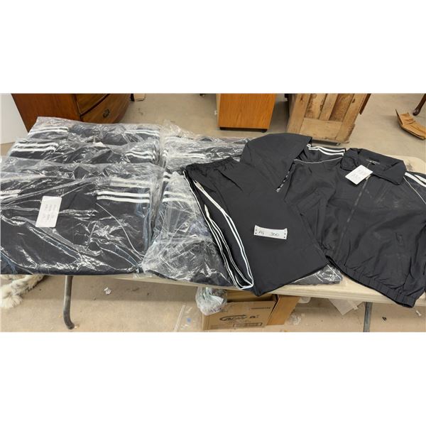 Nine New Black Athletic Tracksuit Set with White Stripes, Full-Zip Jacket and Pants, 5 XL and 4 L