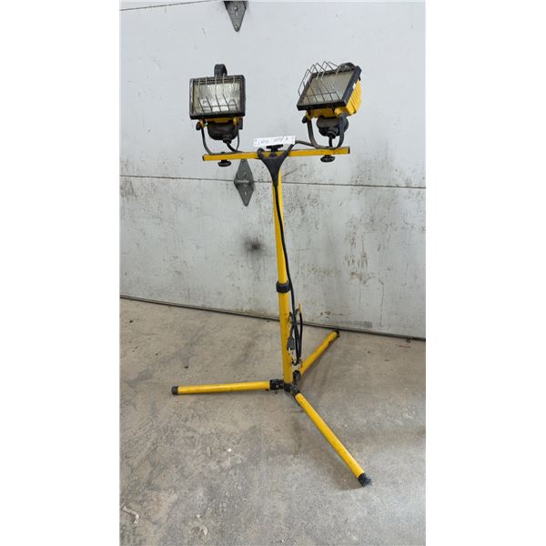 Dual-Head Halogen Work Light on Collapsible Tripod Stand with Protective Cages