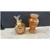 Image 3 : Assorted Vintage Glassware Including Etched Decanter, Carnival Glass Vase, Bowls, Shakers