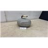 Image 1 : Antique Grey Granite Curling Stone with Curved Metal Handle and Bone Grip