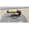 Image 4 : Antique Grey Granite Curling Stone with Curved Metal Handle and Bone Grip