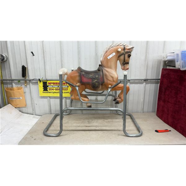 Vintage Spring-Mounted Rocking Horse with Metal Frame and Handles