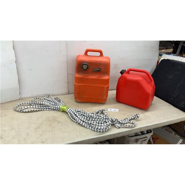 Scepter 6.6 Gallon Marine Fuel Tank, Essence 5.3 Gallon Gas Can, and Approximately 50ft Boat Rope