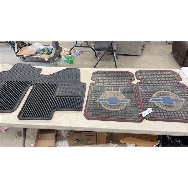 Two Genuine Chevrolet Black Rubber Floor Mats with Blue Bowtie Logo and Two Rubber Floor Mats