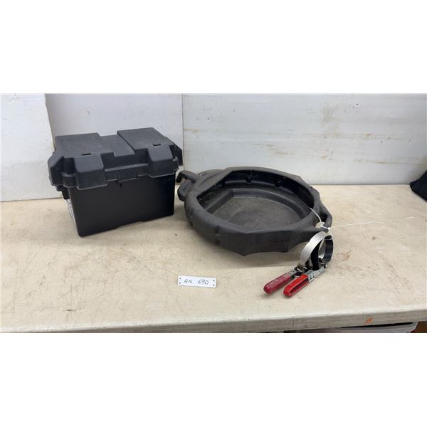 SeaSense Battery Box, Plastic Oil Drain Pan, and 2 Oil Filter Wrenches