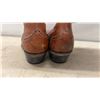Image 5 : Tan Leather Cowboy Boots with Decorative White Stitching and Pointed Toe, Sz 9