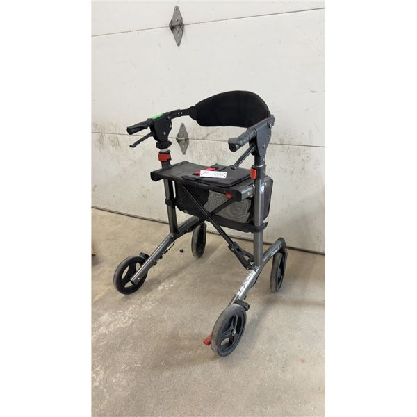 Evolution Technologies Escape Four-Wheeled Rollator With Padded Backrest and Storage Bag