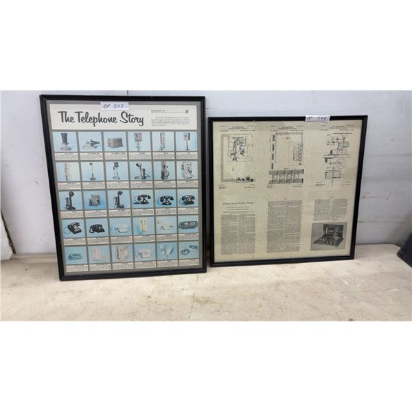Framed "The Telephone Story" Western Electric Poster and U.S. Patent Office Telephone Print
