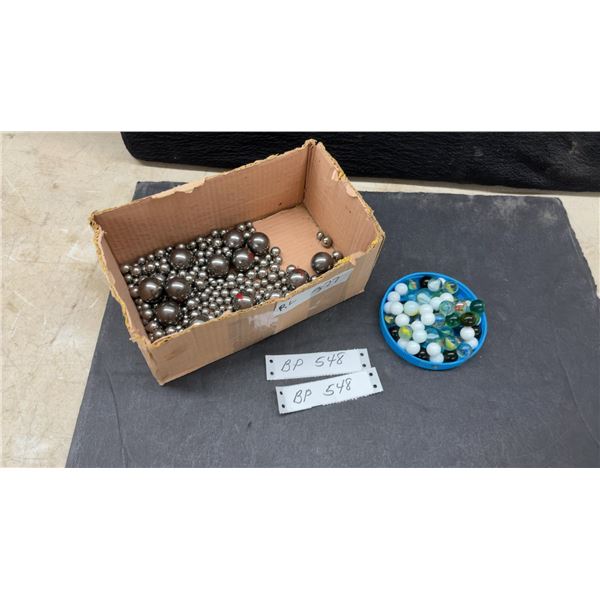 Assorted Steel Ball Bearings in Various Sizes and Glass Marbles