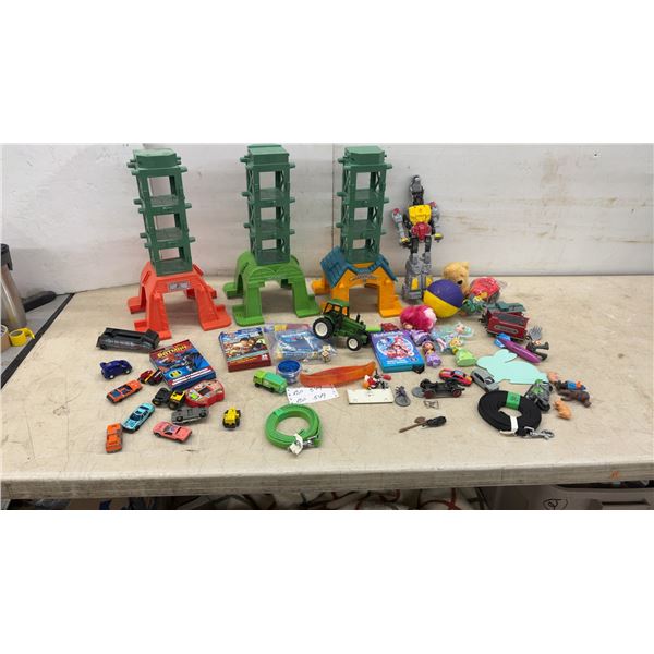 Assortment of Children's Toys Including Thomas and Friends Playsets, Transformer, Dolls, Cars