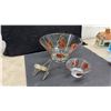 Image 3 : Vintage Glass Chip and Dip Set, Ceramic Cottage, Blue Art Glass Bowl and Johnson Bros. Dish