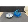 Image 4 : Vintage Glass Chip and Dip Set, Ceramic Cottage, Blue Art Glass Bowl and Johnson Bros. Dish