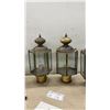 Image 3 : Five Hexagonal Brass Post Lanterns with Clear Glass Panels and Decorative Finial Tops