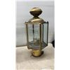Image 4 : Five Hexagonal Brass Post Lanterns with Clear Glass Panels and Decorative Finial Tops